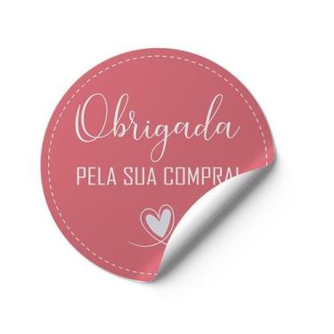 Imagem de 120 Adesivos Obrigado pela compra rosa Vinil etiqueta redondos mimo  G