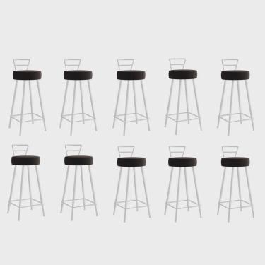 Imagem de Kit 10 Banqueta Alta Com Encosto Tina Eiffel Cozinha Bar Bistrô Ferro Branco Sintético Marrom - Ahazzo Móveis