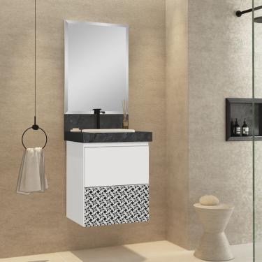 Imagem de Lavatório de Porcelanato para Banheiro com Cuba Embutida Gabinete e Espelheira