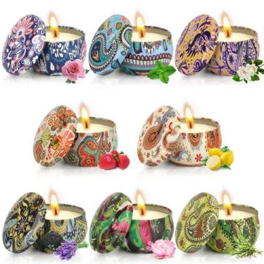 Imagem de kit 5 Super Velas Aromaticas Perfumadas Na Lata Vintage Cera De Coco 1