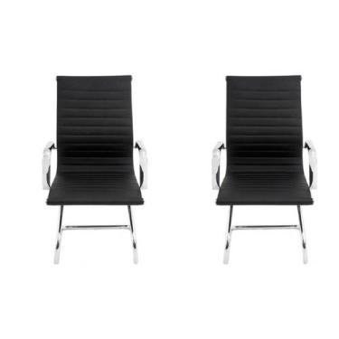 Imagem de Kit 02 Cadeiras Diretor Fixa Eames Esteirinha Cromada Preta - Genérico