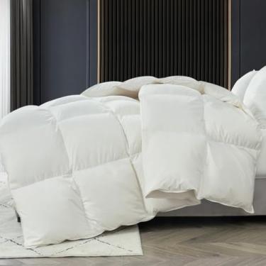 Imagem de KUSNUG Luxuoso edredom de plumas de ganso, capa de algodão egípcio ultramacio, peso de enchimento de 1,6 kg de calor médio, enchimento de edredom fofo para todas as estações com torneiras de canto