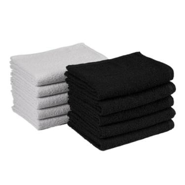 Imagem de Kit com 10 Toalhas de Rosto para Salão de Beleza Barbearia Manicure Algodão para Uso Profissional Resistente a Lavagens(5 Preta e 5 Branca)