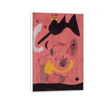 Imagem de MUHJDYC Joan Miró Imagem de arte de parede em tela - reprodução de impressões de arte famosas abstratas - pinturas com moldura branca para decoração de sala de estar (pássaro) 70 x 105 cm - 27 x 41