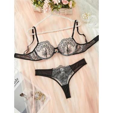 Imagem de Mulheres Floral Sexy Roupa Interior Night Club Wear Coração Strass Ver