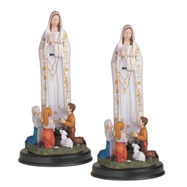 Imagem de ICE ARMOR Conjunto de 2 peças 30,5 cm H Estátua de Nossa Senhora de Fátima Nossa Senhora do Santo Rosário de Fátima Ornamento de Estátua Sagrada Ornamento de Casa Sala Escritório Ideias de Decoração