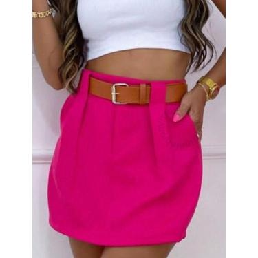 Imagem de A-Lows A&L Short Saia Alfaiataria Social Cintura Alta, Pink, GG