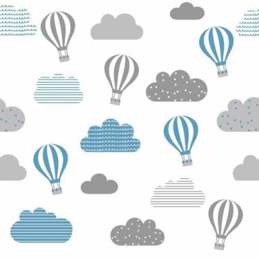 Imagem de Papel De Parede Infantil Balões Cinza E Azul - Inove Papéis de Parede