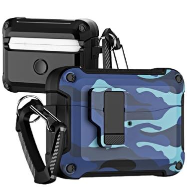Imagem de Fofvccv Capa camuflada para Samsung Galaxy Buds 3 Pro com cadeado e chaveiro, capa protetora de armadura militar robusta para Samsung Galaxy Buds 3/3 Pro, MC azul