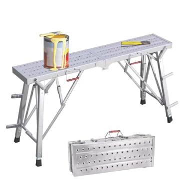 Imagem de Escada dobrável antiderrapante para andaimes com plataforma de trabalho ajustável, rolamento de alta carga, andaime de aço, estável e seguro (2 m x 0,3 m)