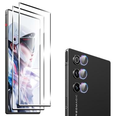 Imagem de Fhyeugfy Protetor de tela para Nubia Red Magic 10 Air, [pacote com 2+3] protetor de tela de vidro temperado + protetor de lente da câmera Bling, 9H, sem bolhas, antiarranhões