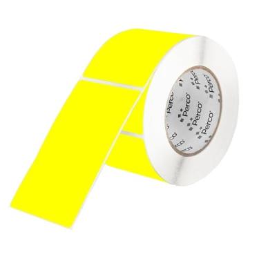 Imagem de Perco Etiquetas adesivas retangulares amarelas fluorescentes de 7 x 12 cm com adesivo permanente - 500 etiquetas por rolo - Cores vibrantes, forte adesão - Feito nos EUA