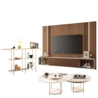 Imagem de Home Suspenso Empire Castanho Off White E Aparador Infinity E Kit Mesa