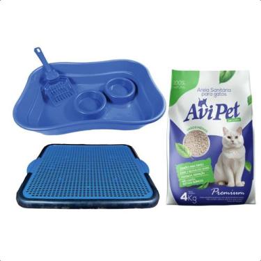 Imagem de Kit Gato Completo Bandeja Sanitária+Areia Grãos Médios 4kg - Avipet, A