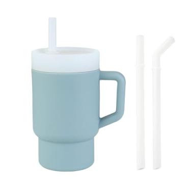 Imagem de PandaEar Copo infantil infantil de silicone com canudo e alça, copo de treinamento à prova de derramamento de 270 ml para bebês, livre de BPA, fácil de limpar - azul (azul)