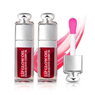 Imagem de GECOMO 2Pcs Hidratante Lip Glow Oil, Lip Oil Gloss Transparente Toot Tinted Nutritivo Longa Duração Reparador Clareamento Linhas De Lábios (Cereja) 0,2 Oz