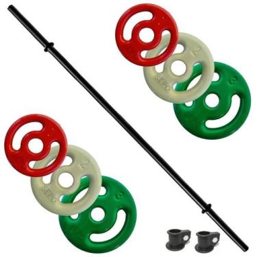 Imagem de Kit De Anilhas Emborrachadas 12 Kg + Barra Polipump 1,30m - SEPO