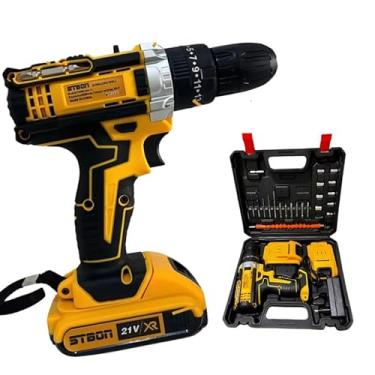 Imagem de Furadeira e Parafusadeira de Impacto Sem Fio 21V com LED, 2 Baterias Recarregáveis Bivolt e 32 Acessórios - Maleta Completa para Uso Profissional e Doméstico