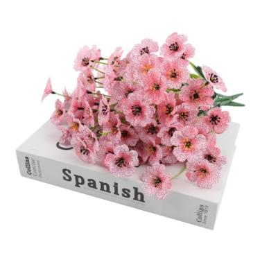 Imagem de Pacote com 2 arbustos de flores de seda artificial – Flores falsas amarelas e vermelhas de 30 cm para mesa de casamento, decoração de casa, arranjos de vasos, decorações de festa ao ar livre de