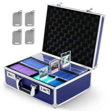 Imagem de Trading Card Storage Box for 3" X 4" 35pt One Touch, Toploader Storage Box with Combination Lock, Sports Card Case with Removable Dividers for Baseball Cards (Holds 600+ Toploaders, Navy Blue)