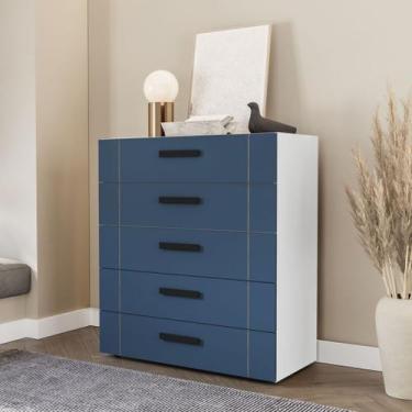 Imagem de Cômoda com 5 Gavetas Lisboa Branca com Azul Politorno