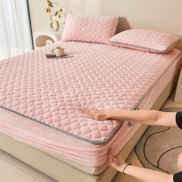 Imagem de Capa de colchão de veludo leite, respirável, protetor de colchão com tiras elásticas, confortável, lençol com elástico para cama de solteiro, queen size, rosa, 200 x 220 cm