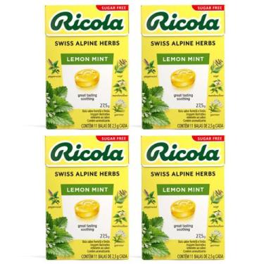 Imagem de Kit 4 Bala Importada Lemon Mint Ricola Zero Açúcar 28G Suíça - Barkley