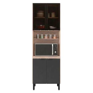 Imagem de Paneleiro Duplo Firenze Com 4 Portas 4 Prateleiras E Nicho Para Micro-Ondas Demóbile Avena Com Grafito