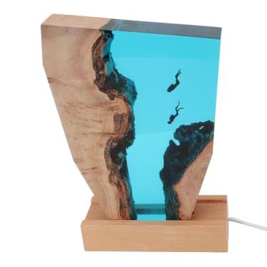 Imagem de Luocute Diver Night Light Colorido LED De Madeira Resina Oceano Cabeceira Lâmpada Desktop Art Ornamento Para Escritório Quarto Sala Decoração