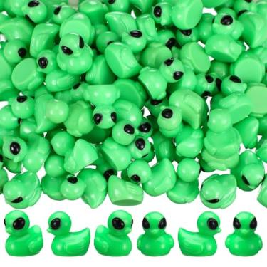 Imagem de VioraWhite 100 peças de estatueta de pato alienígena verde mini engraçado UFO Sci-fi Resina Pato para lembrancinhas de festa, decoração de painel de mesa, colecionável, fofo, decoração alienígena