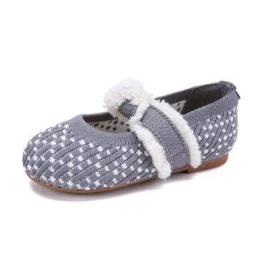 Imagem de BMCiTYBM Sapatilhas de balé para meninas pequenas, confortáveis, confortáveis, casuais, elegantes para meninas e festas escolares, Cinza A, 21