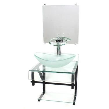 Imagem de Gabinete de vidro 40cm para banheiro curvado duplo pp cuba oval incolo