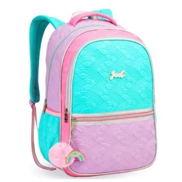 Imagem de Mochila Costas Infantil Juvenil Love Estrelas Pompom Chaveiro Escolar Just Menina Denlex