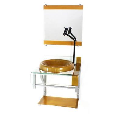 Imagem de Gabinete de vidro 40cm para banheiro curvado duplo pc cuba chapéu dour