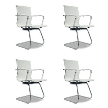 Imagem de Kit 4 Cadeiras De Escritório Oficial Webshop Esteirinha Baixa Fixa Branco