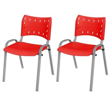 Imagem de Kit 2 Cadeiras Iso Base Cinza, Escola, Escritório, Igreja- Vermelho