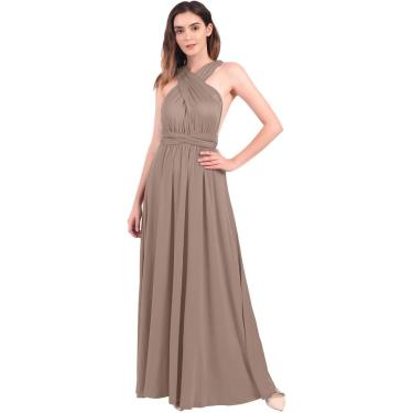 Imagem de Mulheres Elegante Dama De Honra Wrap Vestido De Festa à Noite Conversível Multi Way Vestido De Baile Transformer Vestido De Coquetel Formal De Casamento Vestidos Maxi Longos, Light Brown, M