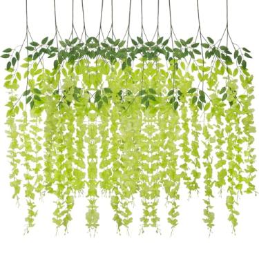 Imagem de CISDUEO Pacote com 12 flores para pendurar glicínias 10 cm flores falsas verdes artificiais penduradas guirlanda de seda para decoração de parede de casa