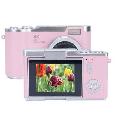 Imagem de Câmera digital, 1080p 48MP HD Flip Screen Micro Single Vlog Camera com zoom 8X, câmera pequena compacta para meninos meninas crianças (rosa)