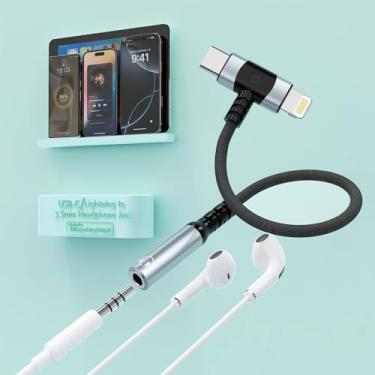 Imagem de Adaptador 2 em 1 USB-C e Lightning para conector de áudio auxiliar de 3,5 mm divisor de fone de ouvido, iPhone/tipo C para conversor de fone de ouvido fêmea de 3,5 mm para iPhone 15/14/13/12/11/iPad