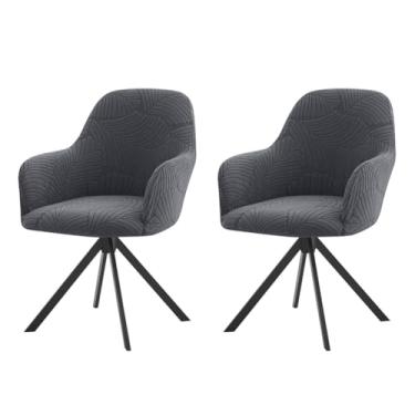Imagem de Lzyjckh Capa elástica para cadeira de jantar com encosto curvo, Capa para cadeira de bar giratória com braços, para decoração de sala de estar, quarto e casa,Dark gray 2pcs
