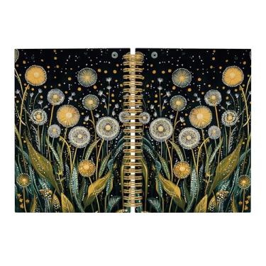 Imagem de Pugwak Caderno vintage Moody Flowers dente-de-leão, cadernos bruxos, pautado para a escola de trabalho, presentes de dente-de-leão para meninas e mulheres, material de escritório, caderno espiral de