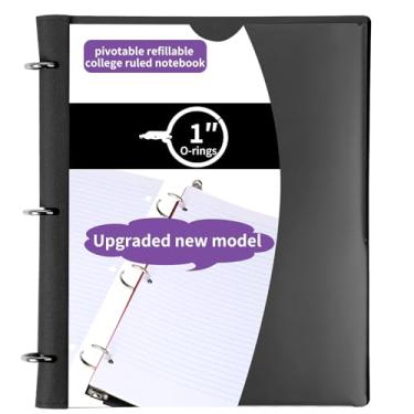 Imagem de Tashkummy Caderno giratório recarregável, fichário atualizado de 3 anéis de 2,5 cm, papel pautado para faculdade, caderno de 5 assuntos com divisórias e bolsos para pastas, abas - preto