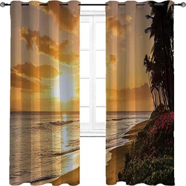 Imagem de Cortinas blackout Havaí para quarto - Cortinas escurecidas com isolamento térmico com ilhós para sala de estar, três camadas trançadas anel de redução de ruído cortina de sombra superior, L 213 x C