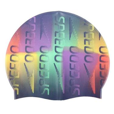 Imagem de Touca De Natação Team Speedo Cap Azul Arco Iris Silicone Hidroginástica Adulto Unissex Flat