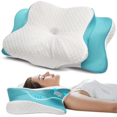 Imagem de Travesseiro cervical para alívio de dor no pescoço e ombro - Travesseiros ergonômicos de contorno - Travesseiro de espuma viscoelástica para pessoas que dormem de lado, costas e estômago - King Size