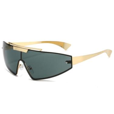 Imagem de Óculos de sol retrô estilo olho de gato masculino, óculos de sol fashion, peça única, gradiente, espelhado, UV400, feminino, esportivo, punk, dourado, verde escuro, tamanho único