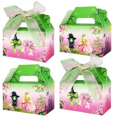Imagem de RVEAFA Pacote com 24 lembrancinhas de festa rosa e verde com laços, caixas de presente de princesa e bruxa para lanches, doces e bolos, caixas de brinquedos para lembrancinhas de aniversário rosa e