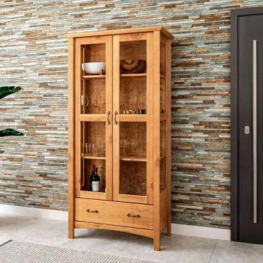 Imagem de Cristaleira De Madeira Maciça 2 Portas De Vidro Bella Carvalho Fosco -