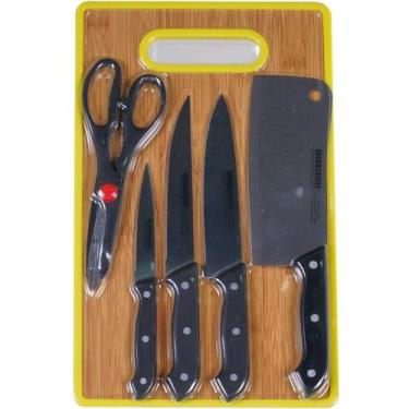 Imagem de Kit Carnes E Legumes 6 Peças Com 4 Facas Tesoura E Tábua Preto - BENE 